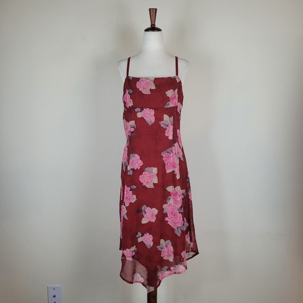 Vintage Necessary Objects Dress Medium Red Floral Fairy Apron Coquette Hi-Lo Y2K - Picture 1 of 11